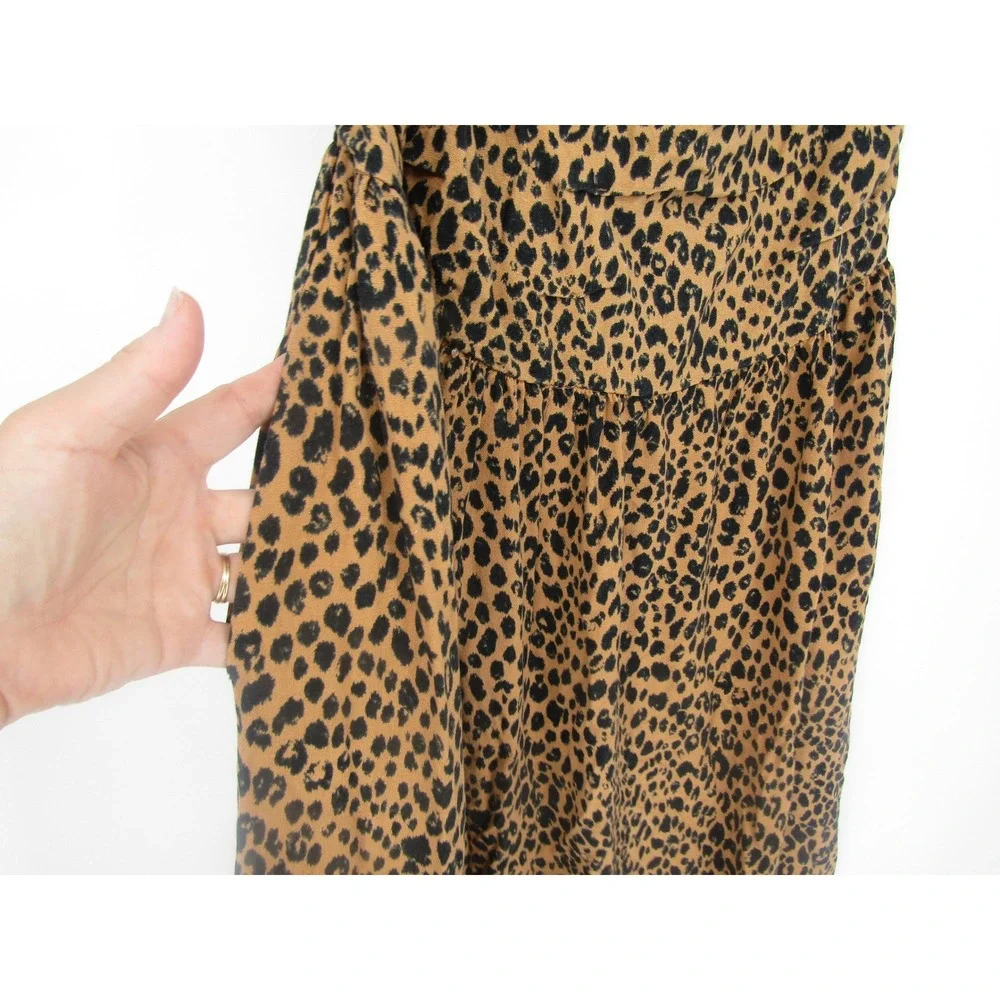 Brown Leopard Print Linen Strapless Midi Dress XL Casual Safari Animal Boho Chic